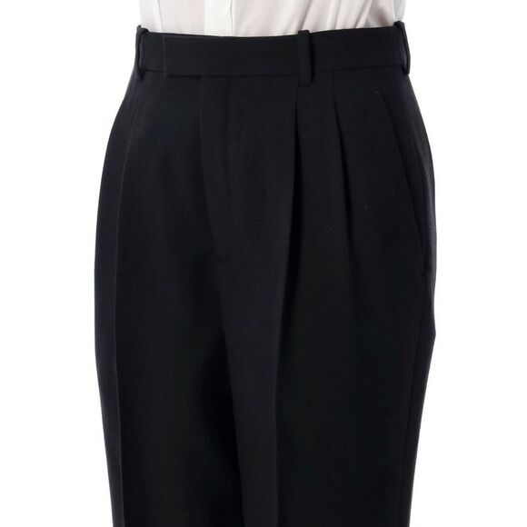 SAINT LAURENT High-Waisted Pleated Wool Trousers Women BLACK Pants - Picture 3 of 3